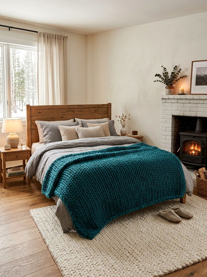 Teal Knitted Hygge Throw - 30 scandinavian teal bedroom ideas