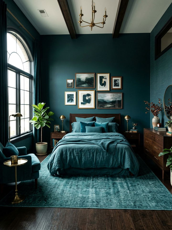 Teal Moody Bedroom - 30 monochromatic bedroom ideas