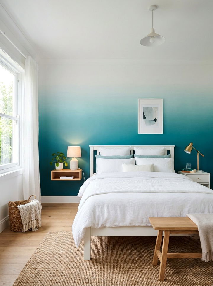 Teal Ombre Wall Bedroom - 30 teal and white bedroom ideas