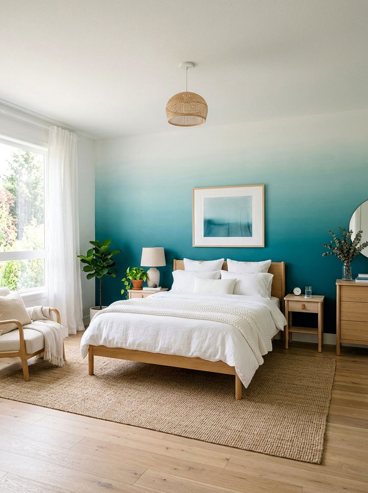 Teal Ombre Wall Bedroom - 30 teal bedroom decor ideas