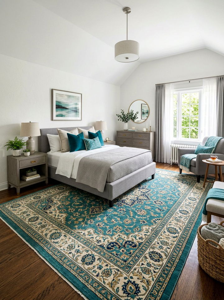 Teal Patterned Rug Bedroom - 30 teal bedroom decor ideas