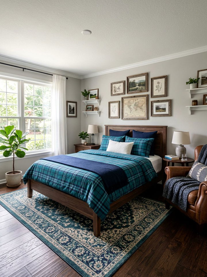 Teal Plaid Bedroom - 30 cool teal bedroom ideas