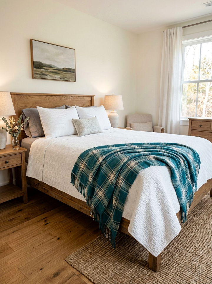 Teal Plaid Throw Blanket - 30 farmhouse teal bedroom ideas