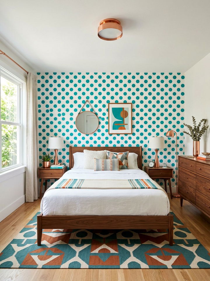 Teal Polka Dot Wall - 30 bedroom polka dot walls