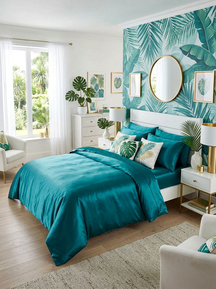 Teal Satin Bed Linen - 30 satin bedroom ideas