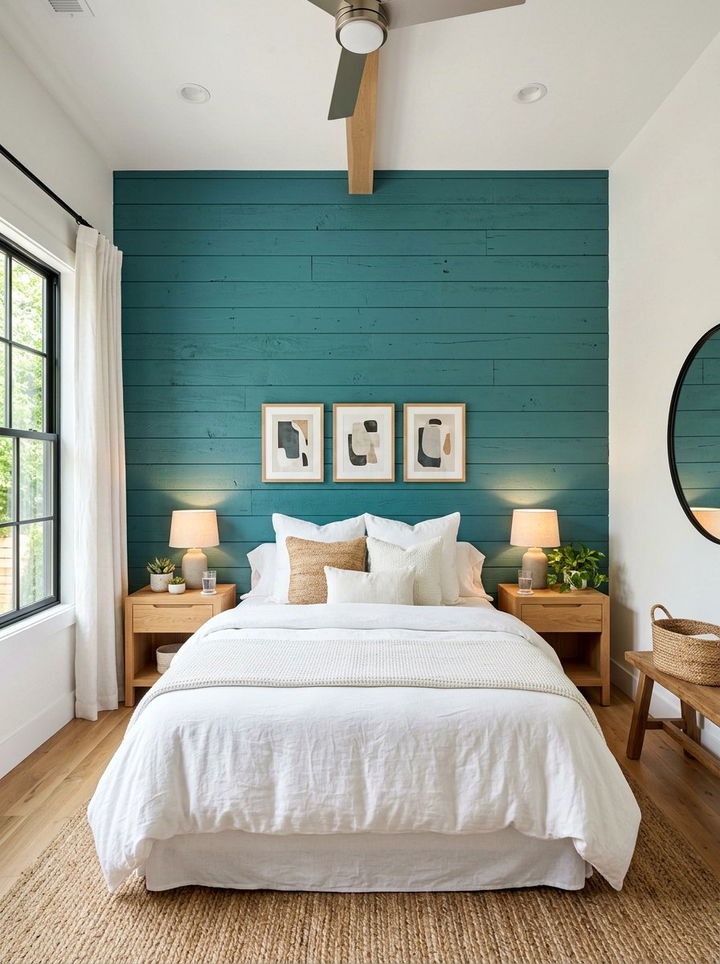 Teal Shiplap Wall Bedroom - 30 teal bedroom decor ideas