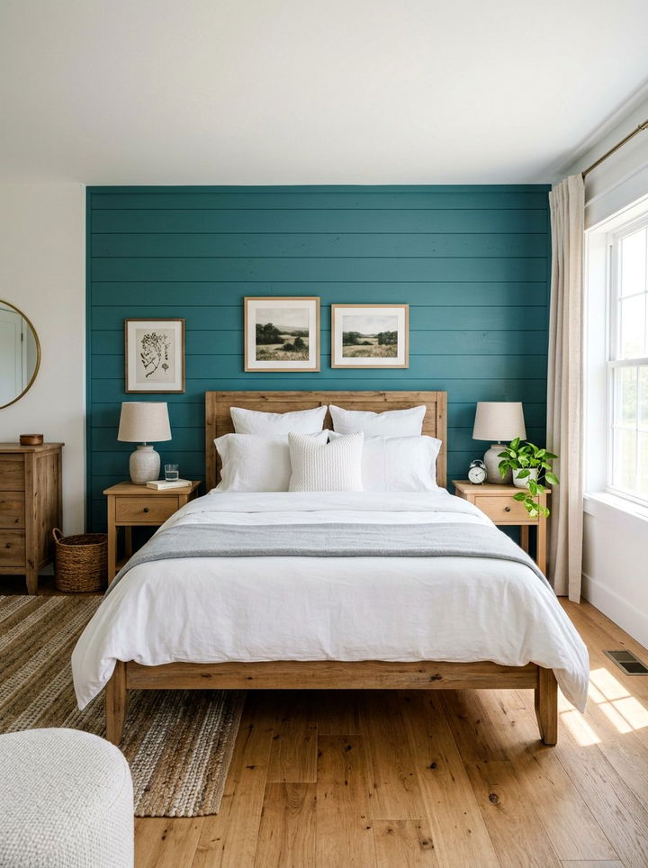 Teal Shiplap Wall Bedroom - 30 teal and white bedroom ideas