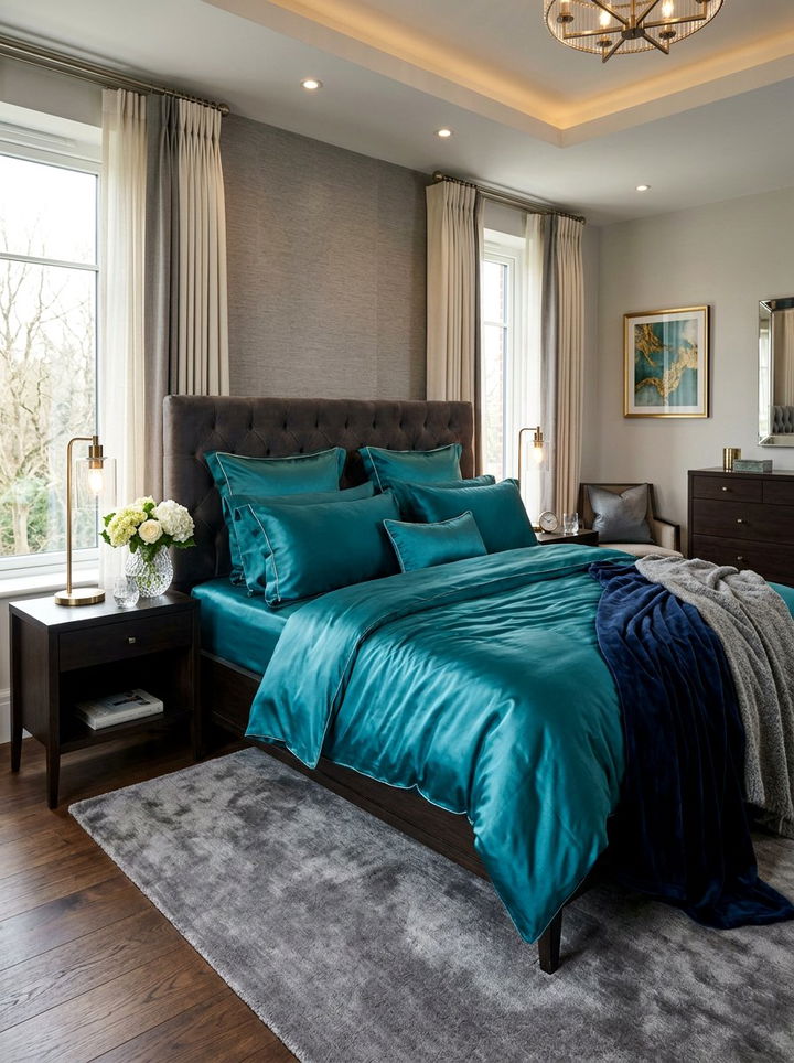 Teal Silk Bedding Luxury Bedroom - 30 teal bedroom decor ideas