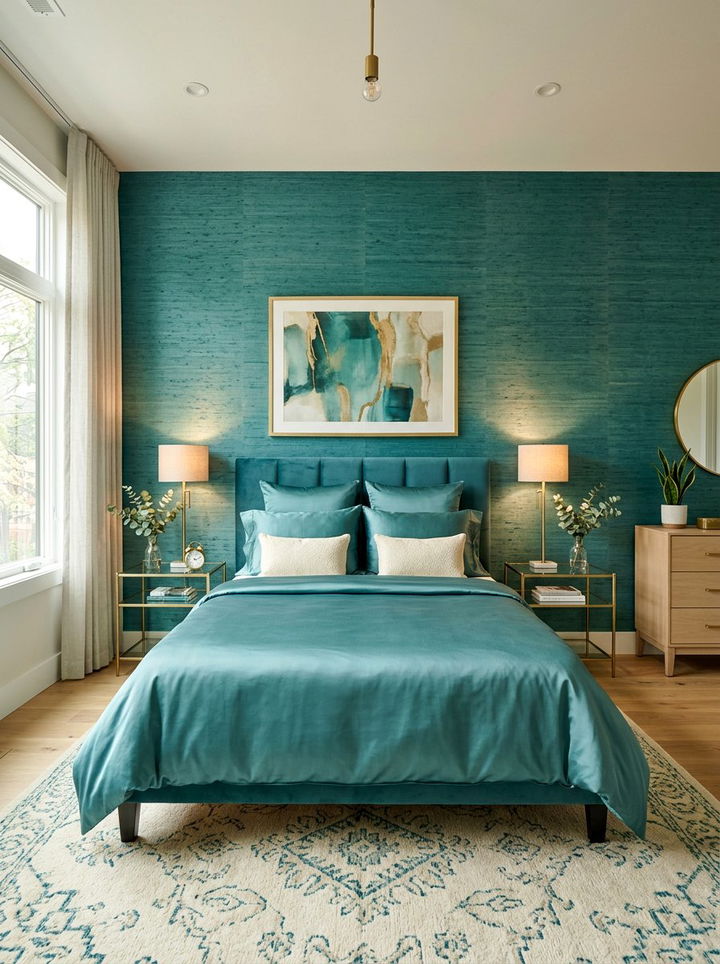 Teal Textured Wall Bedroom - 30 cool teal bedroom ideas