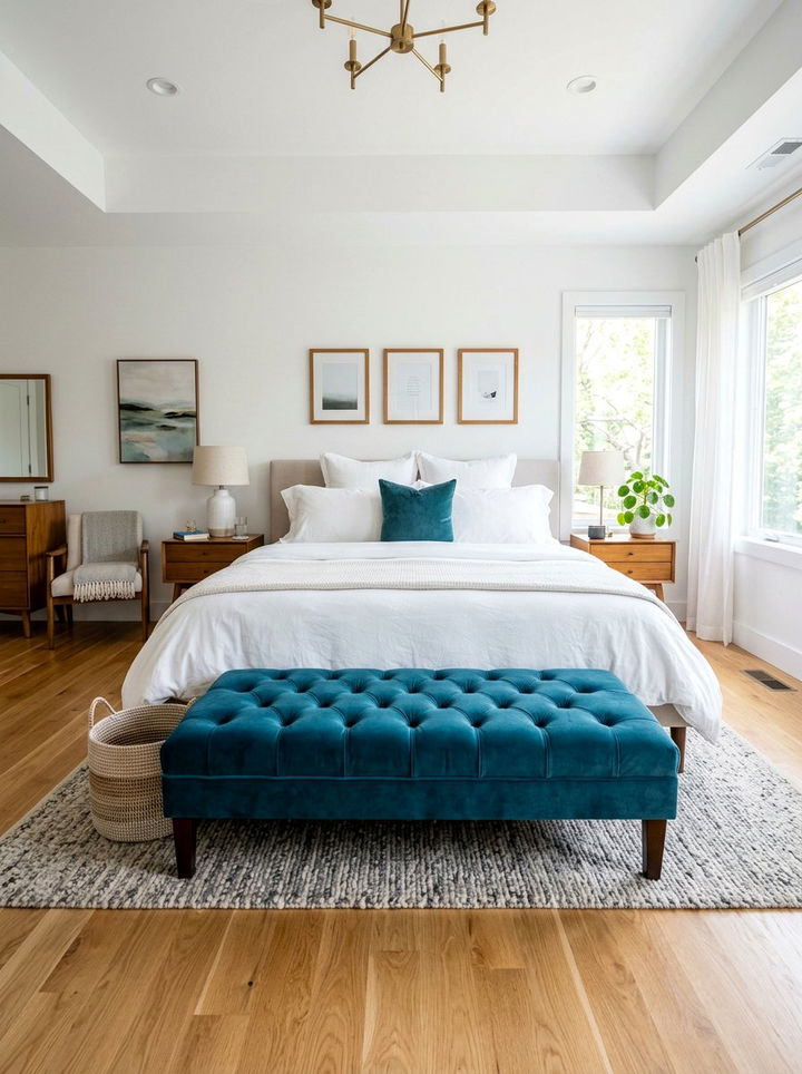 Teal Upholstered Bench Bedroom - 30 teal and white bedroom ideas