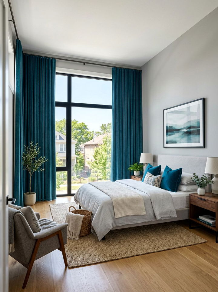 Teal Velvet Curtains Bedroom - 30 cool teal bedroom ideas