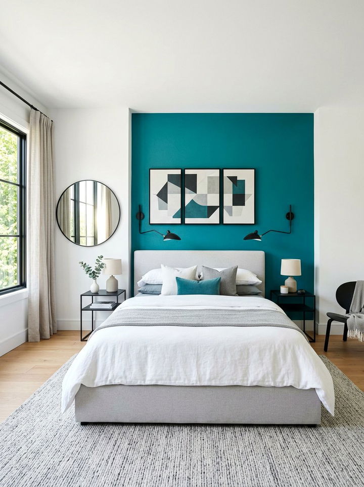 Teal accent wall bedroom - 30 minimalist teal bedroom ideas
