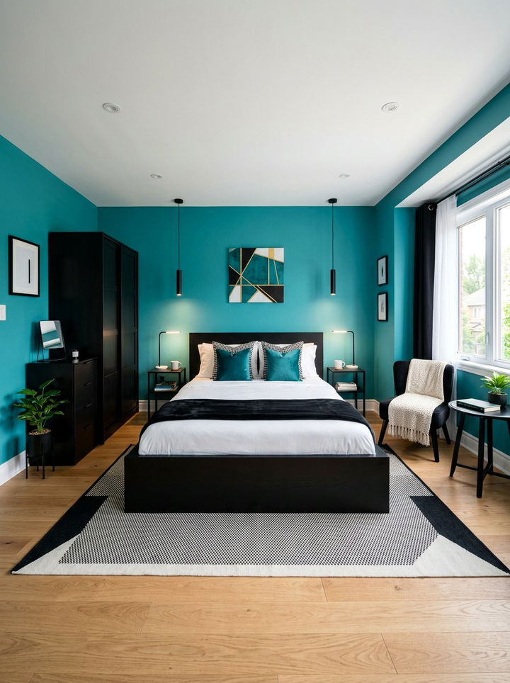 Teal and Black Bedroom - 30 teal bedroom design ideas