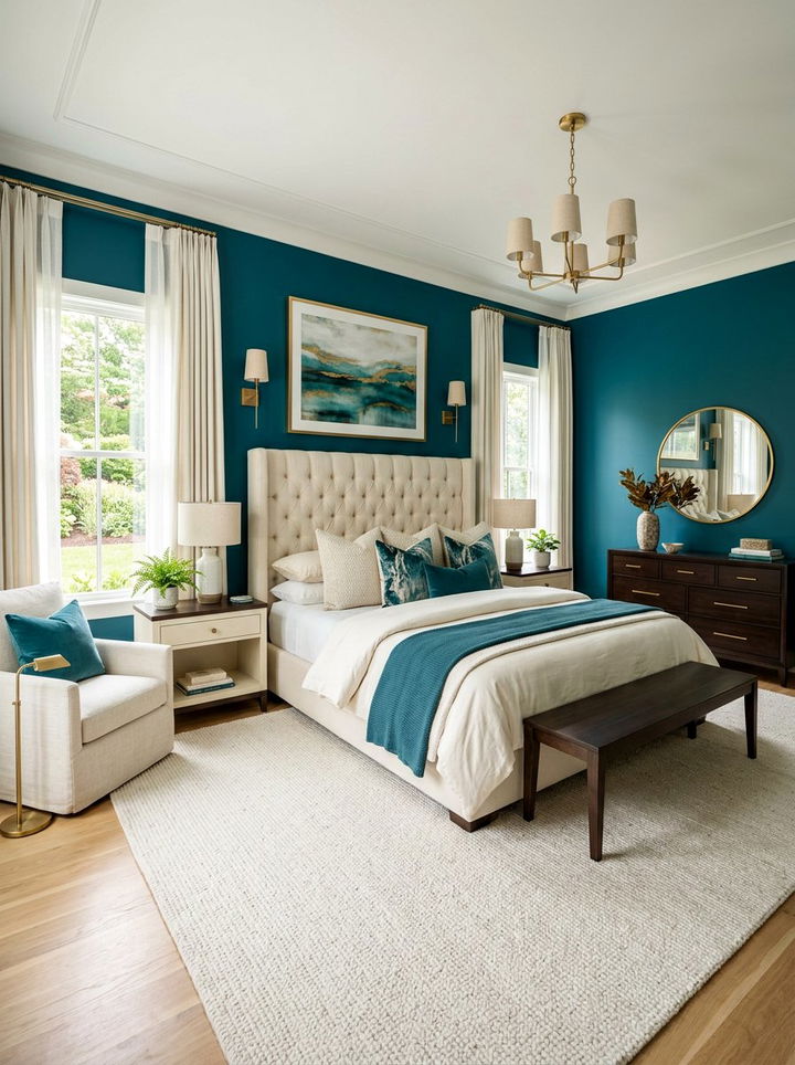 Teal and Cream Bedroom - 30 teal bedroom design ideas