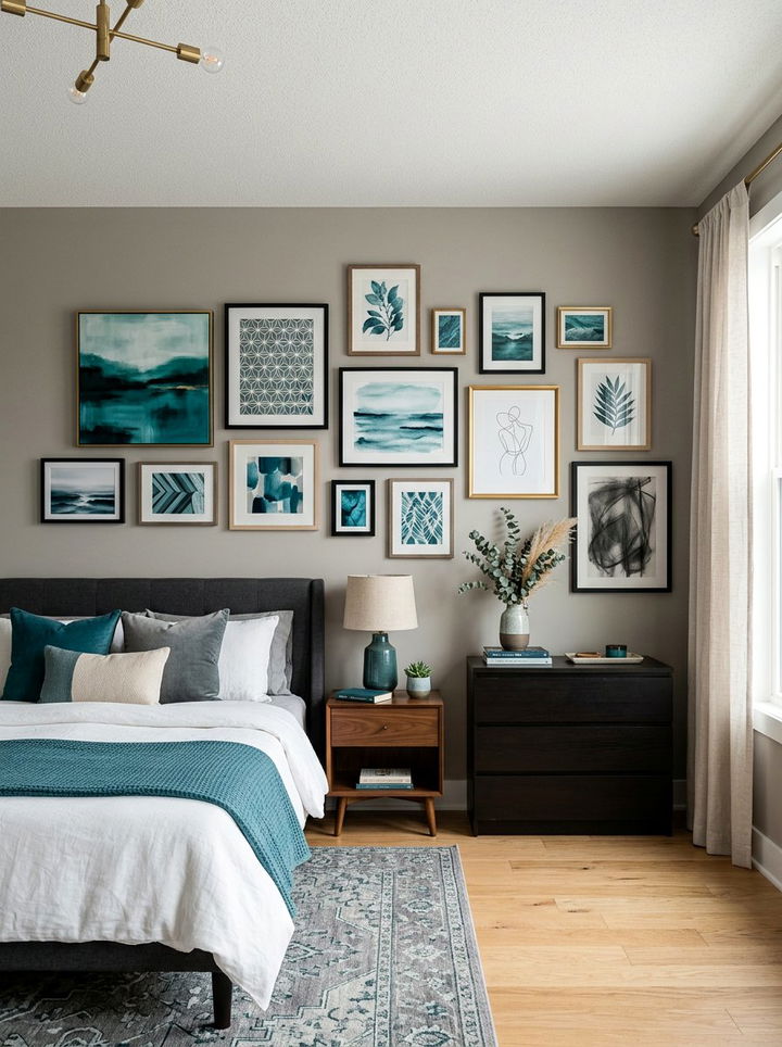 Teal and Gray Art Gallery - 30 teal and gray bedroom ideas