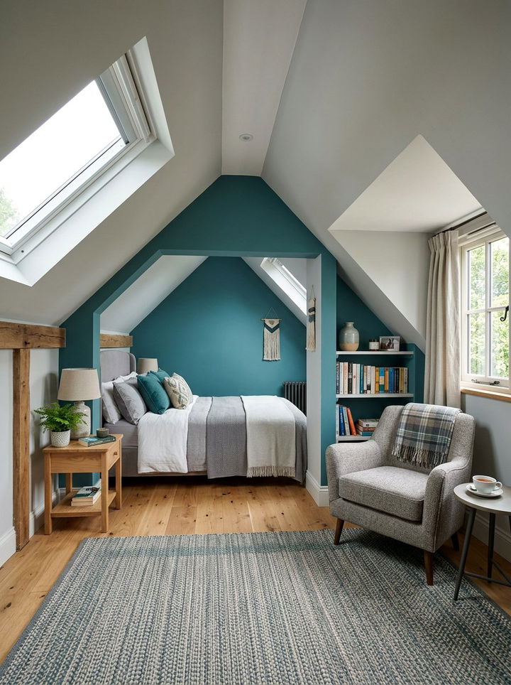 Teal and Gray Attic Bedroom - 30 teal and gray bedroom ideas