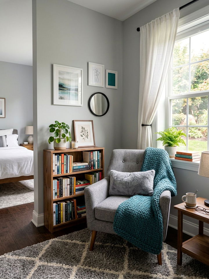 Teal and Gray Cozy Reading Nook - 30 teal and gray bedroom ideas