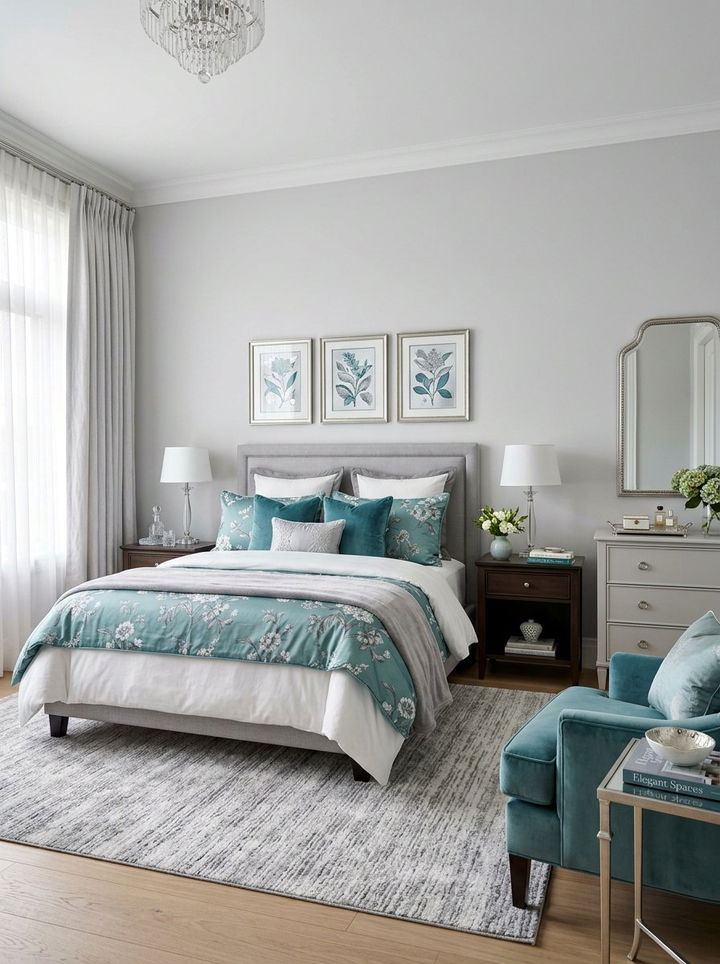 Teal and Gray Feminine Bedroom - 30 teal and gray bedroom ideas