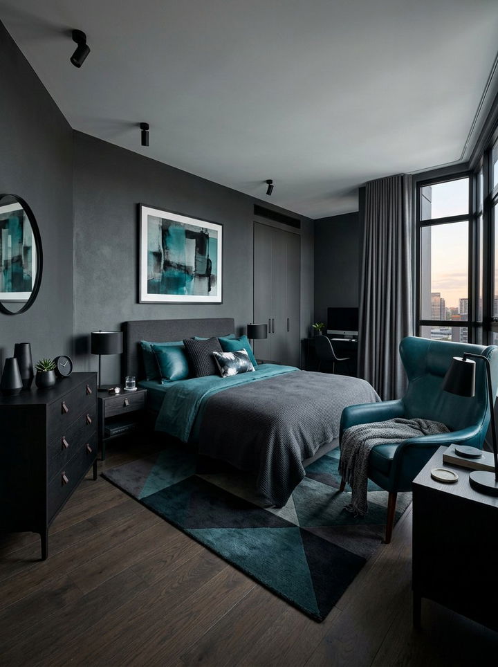 Teal and Gray Masculine Bedroom - 30 teal and gray bedroom ideas