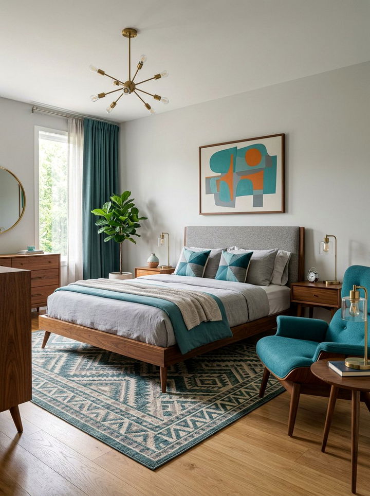 Teal and Gray Mid Century Modern Bedroom - 30 teal and gray bedroom ideas