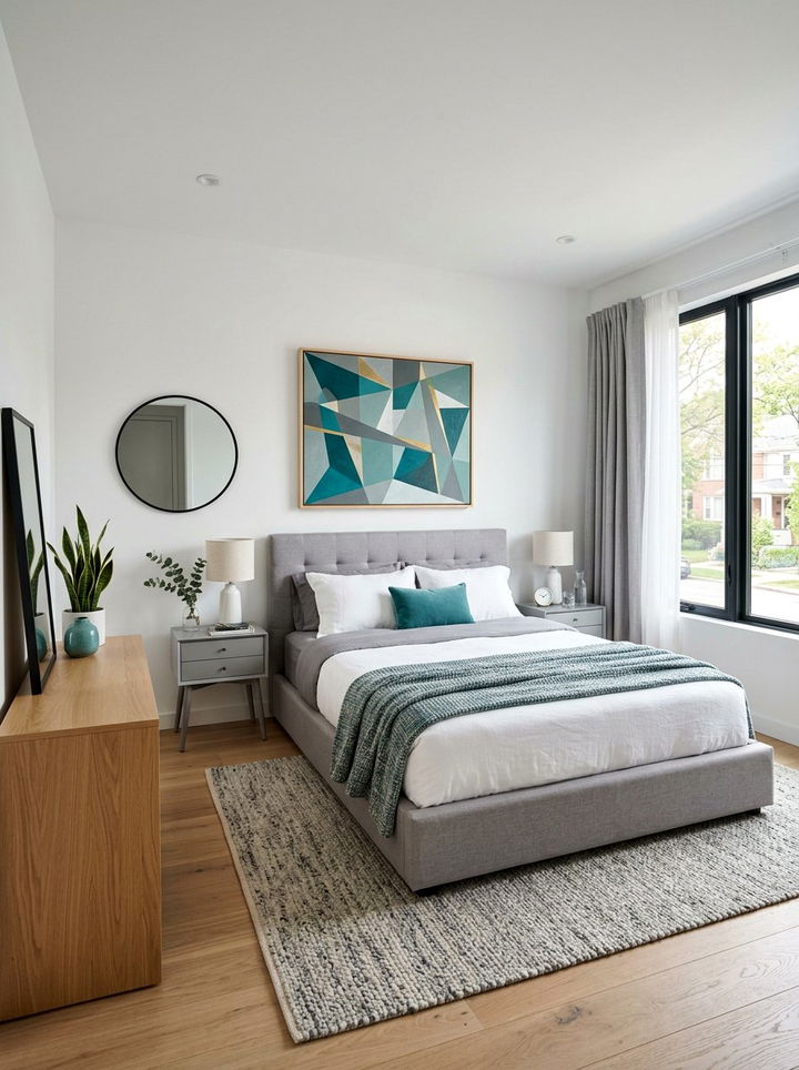 Teal and Gray Minimalist Bedroom - 30 teal and gray bedroom ideas