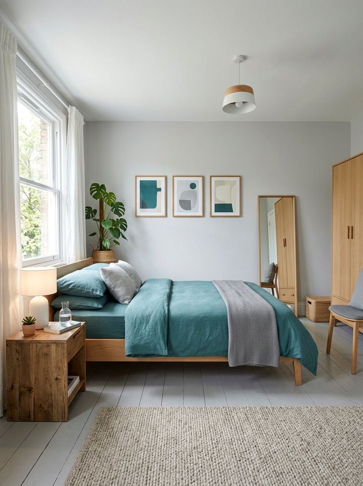 Teal and Gray Scandinavian Bedroom - 30 teal and gray bedroom ideas