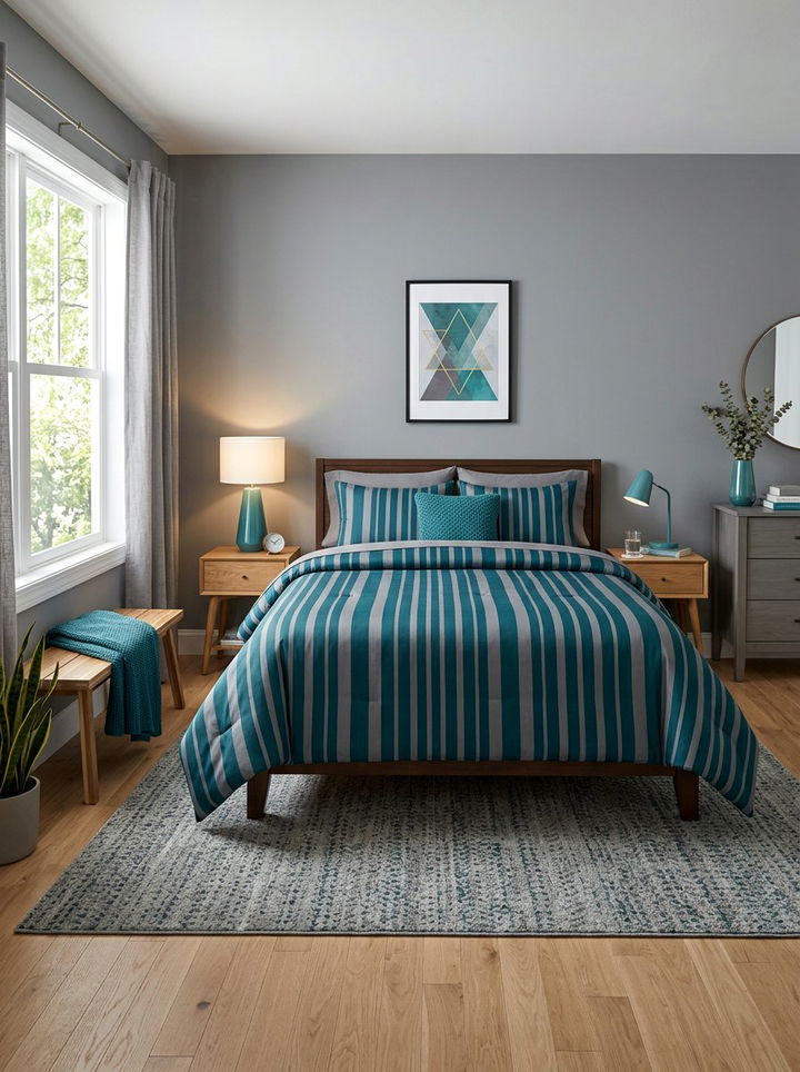 Teal and Gray Striped Bedding - 30 teal and gray bedroom ideas