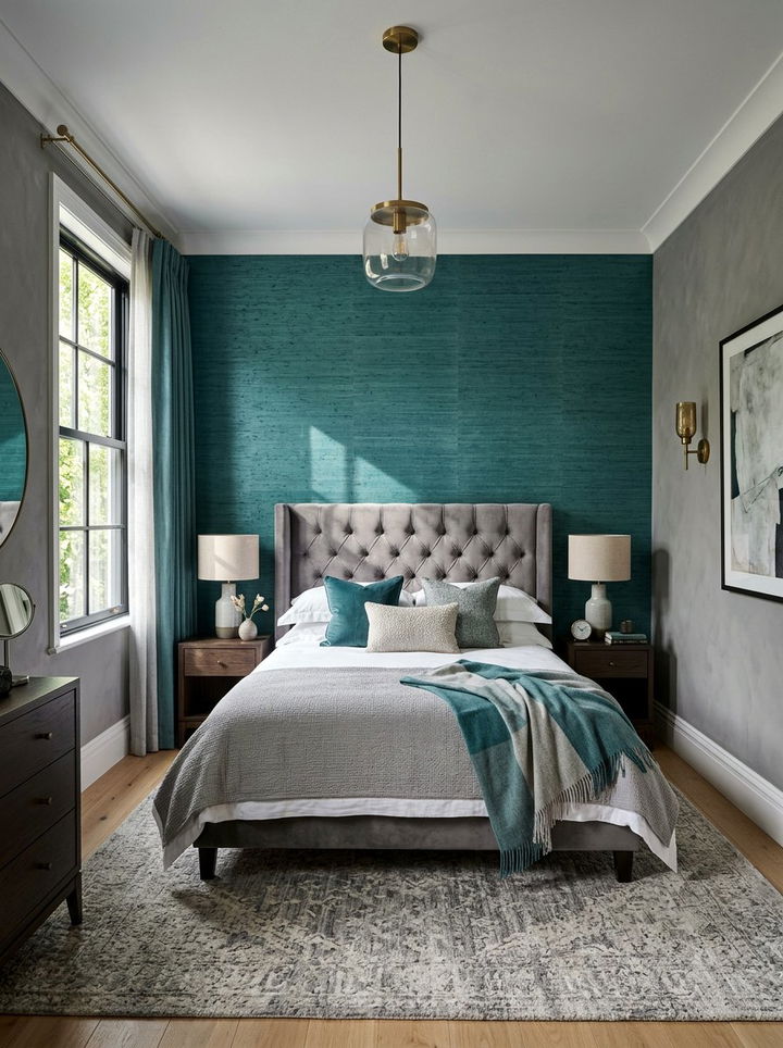Teal and Gray Textured Walls - 30 teal and gray bedroom ideas