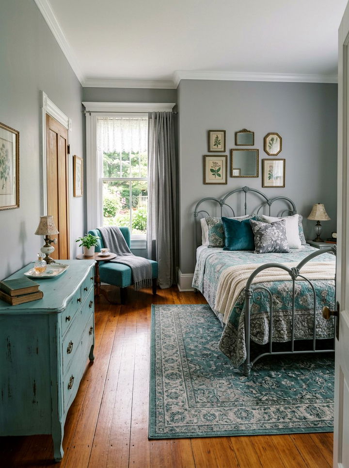 Teal and Gray Vintage Bedroom - 30 teal and gray bedroom ideas
