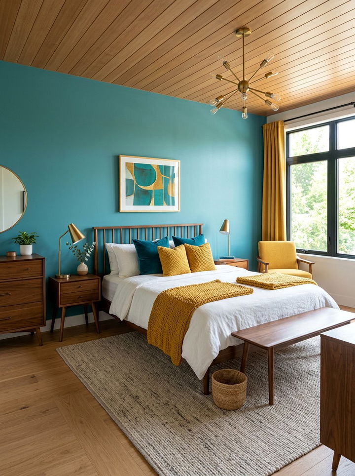 Teal and Mustard Bedroom - 30 teal bedroom design ideas