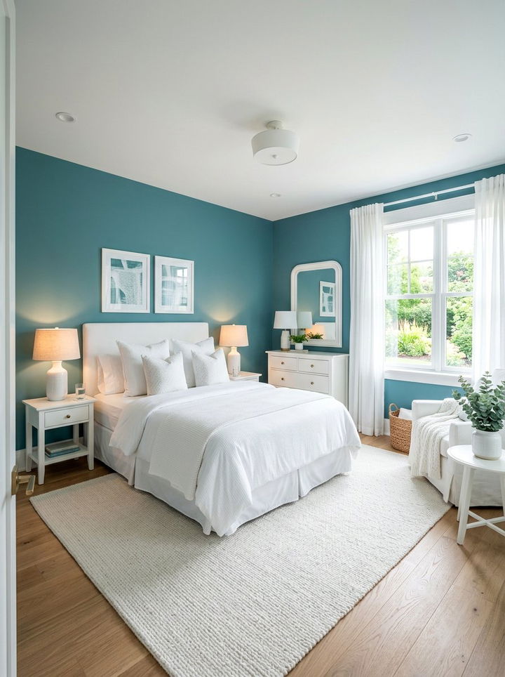 Teal and White Bedroom - 30 teal bedroom design ideas