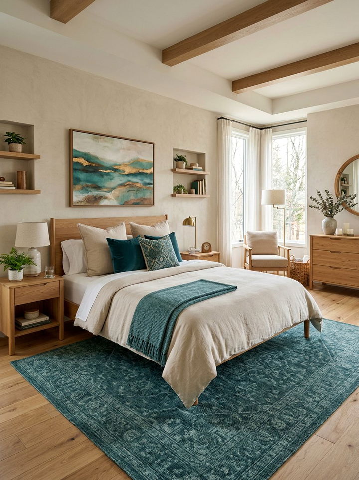 Teal and beige bedroom - 30 minimalist teal bedroom ideas