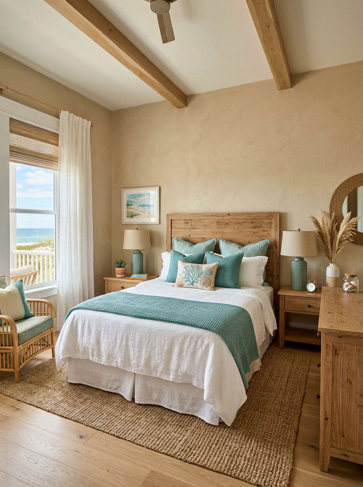 Teal and beige coastal bedroom - 30 coastal teal bedroom ideas