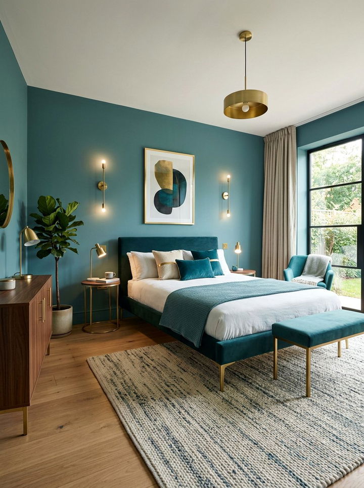 Teal and brass bedroom - 30 minimalist teal bedroom ideas