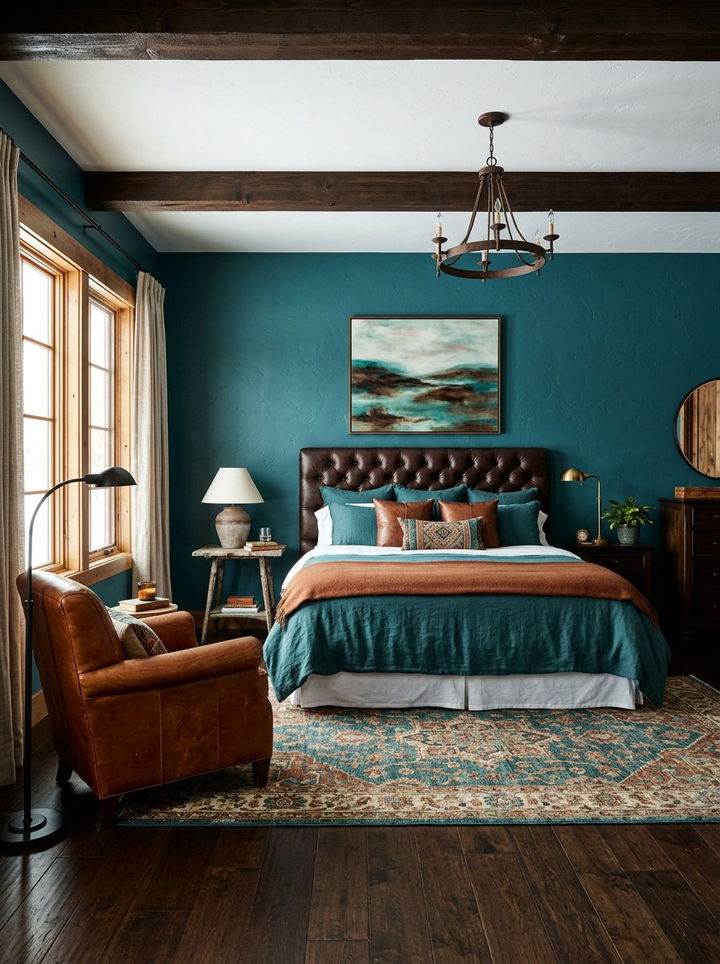 Teal and brown rustic bedroom - 30 rustic teal bedroom ideas
