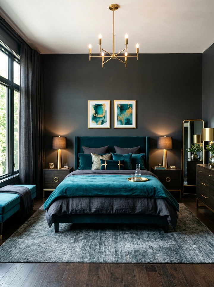 Teal and charcoal gray bedroom - 30 blue and gray bedroom ideas