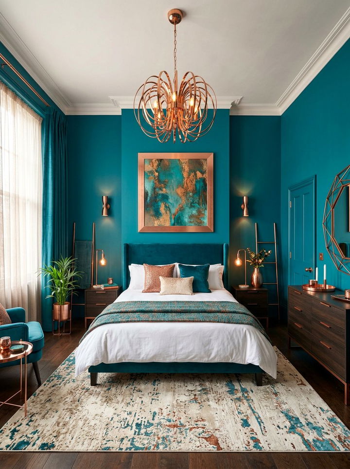 Teal and copper bedroom - 30 copper accent bedroom ideas