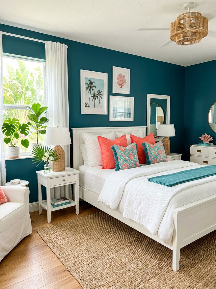 Teal and coral bedroom - 30 colorful bedroom ideas