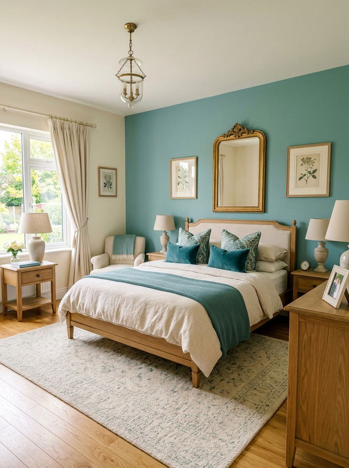 Teal and cream color palette - 30 traditional teal bedroom ideas