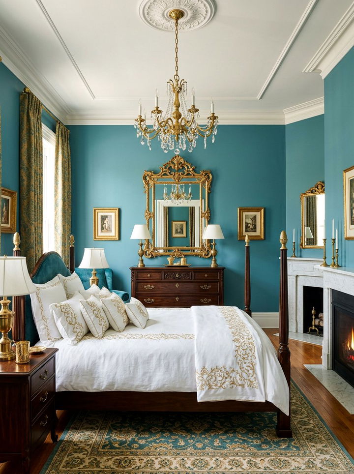 Teal and gold accents - 30 traditional teal bedroom ideas