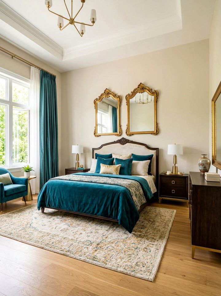 Teal and gold bedroom - 30 gold bedroom ideas