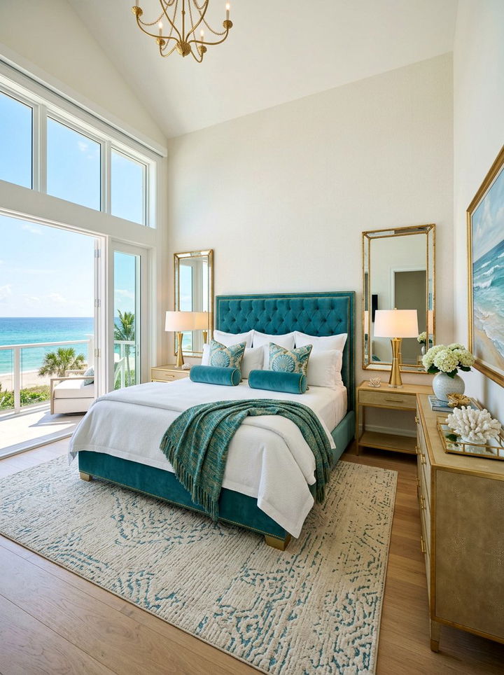 Teal and gold coastal bedroom - 30 coastal teal bedroom ideas