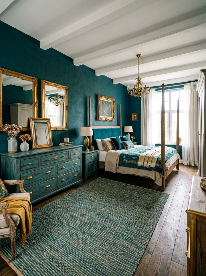 Teal and gold rustic bedroom - 30 rustic teal bedroom ideas
