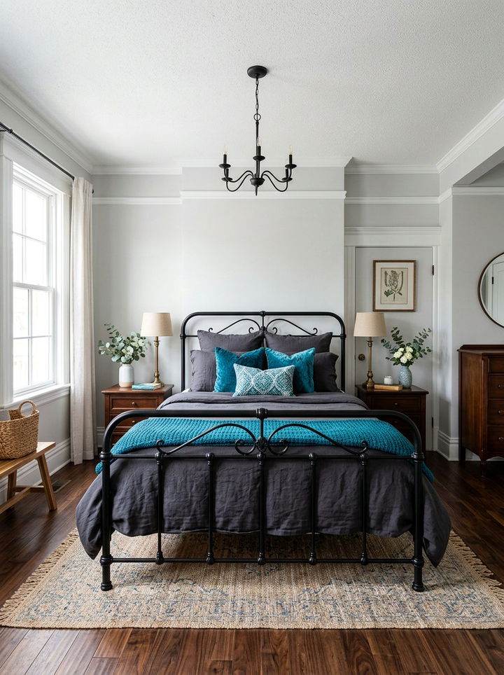 Teal and gray bedding - 30 traditional teal bedroom ideas