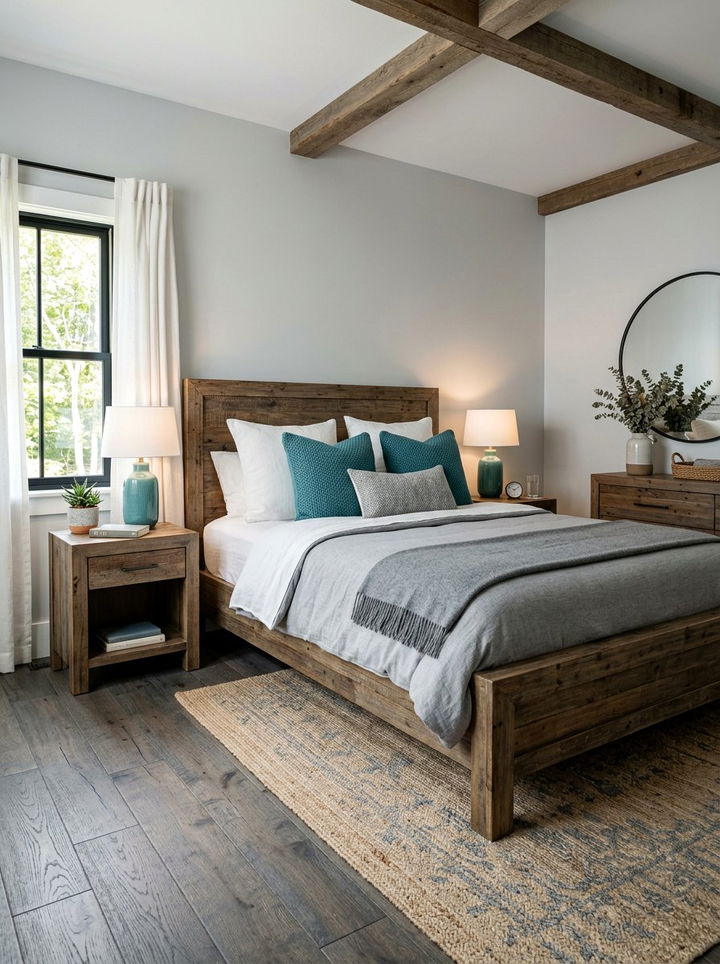 Teal and gray rustic bedroom - 30 rustic teal bedroom ideas