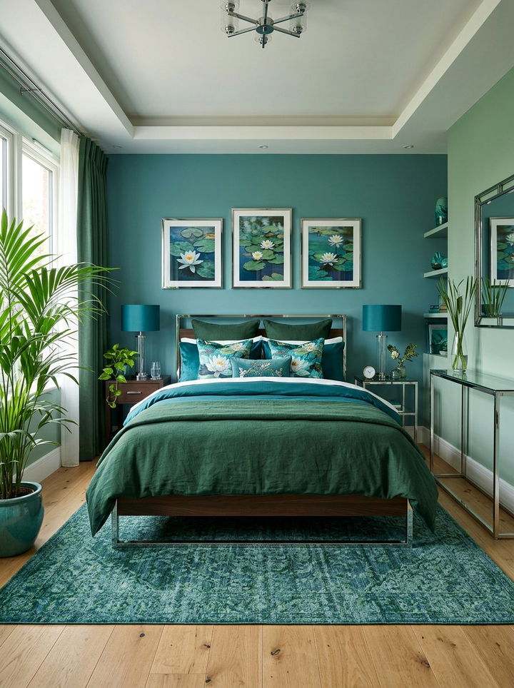 Teal and green bedroom - 30 botanical green bedroom ideas