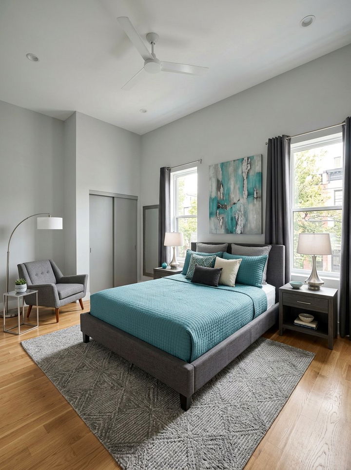 Teal and grey bedroom - 30 contemporary teal bedroom ideas