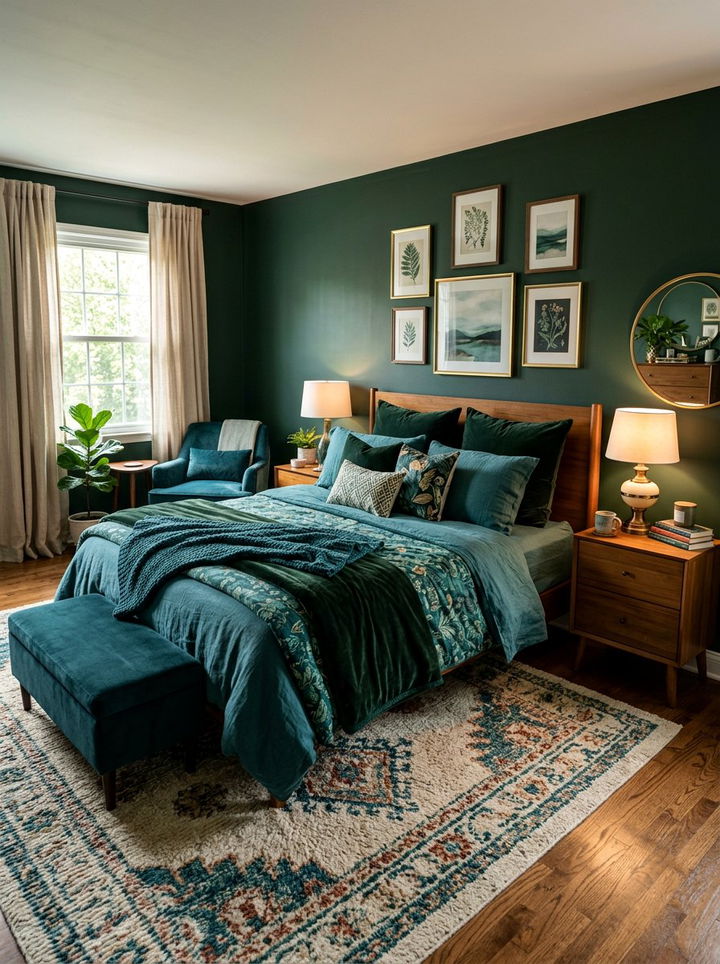 Teal and hunter green bedroom - 30 blue and green bedroom ideas