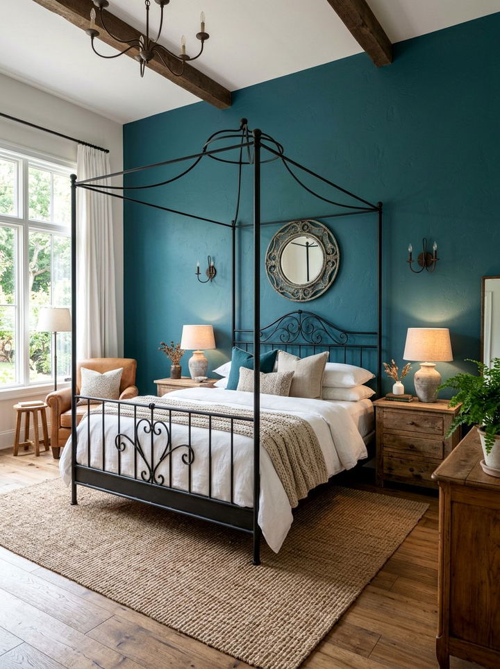 Teal and iron rustic bedroom - 30 rustic teal bedroom ideas