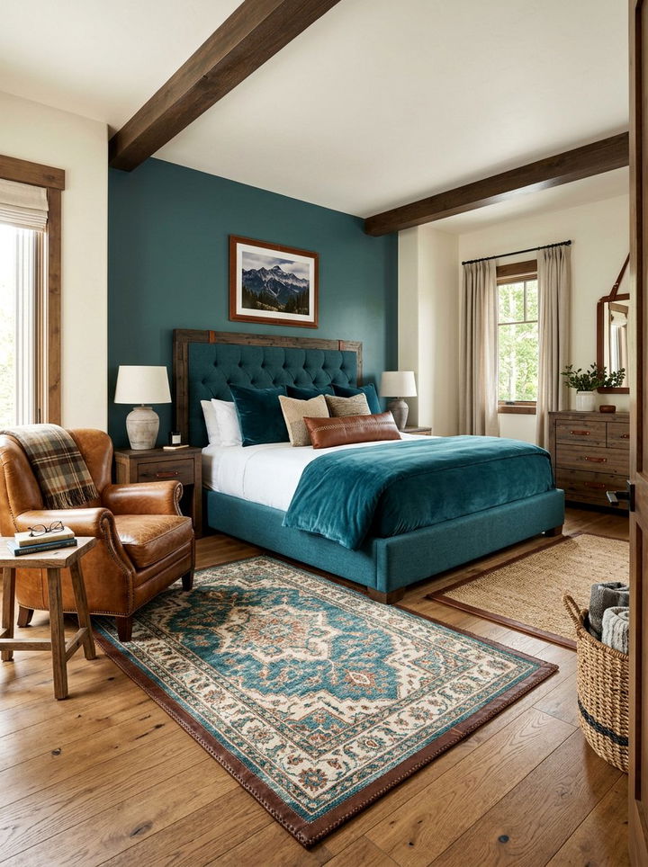 Teal and leather rustic bedroom - 30 rustic teal bedroom ideas